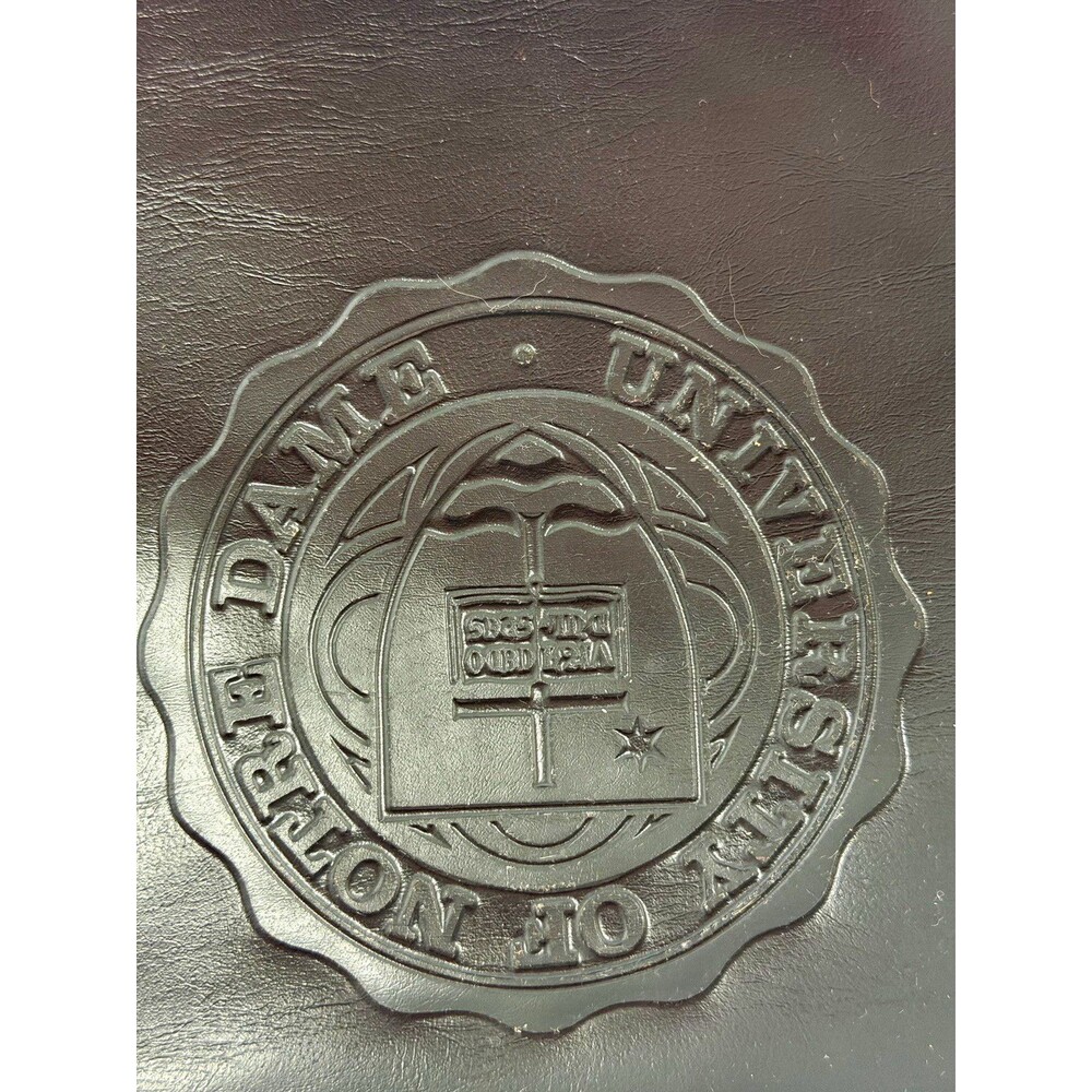 Vintage Notre Dame University Black Faux Leather Tote Bag Made USA Embossed